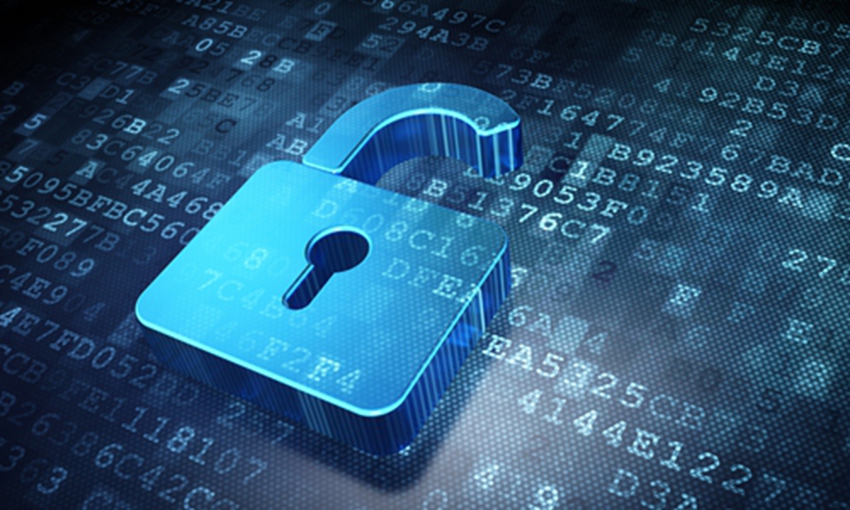 Security concept: blue opened padlock on digital background